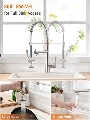 Kitchen Faucet With Pull Down Sprayer - Aimadi Commercial Stainless Steel Kitchen Sink Faucets With Sprayer,Brushed Nickel #TOP1
