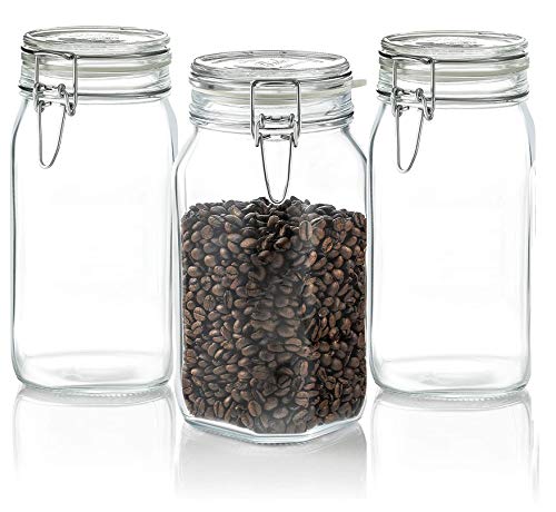 STAR WORK 1.5 Liters Mason Glass Jars With Buckle Lids Airtight K...