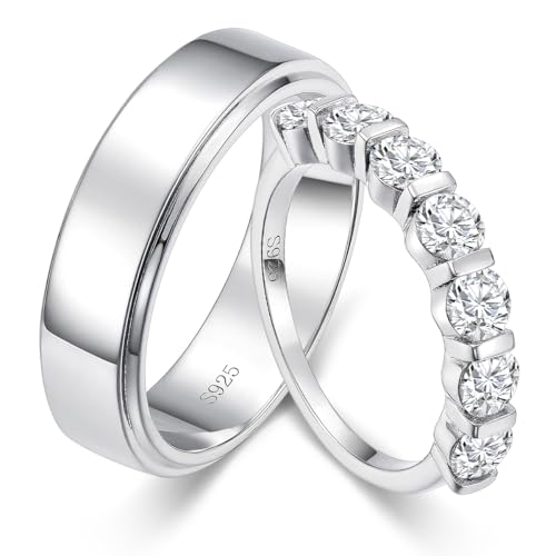 Dorunmo Personalized Couple Rings Set with Moissanite/CZ anillos de boda set para hombre y mujer 925 Sterling Silver Engagement Wedding Rings for Him and Her