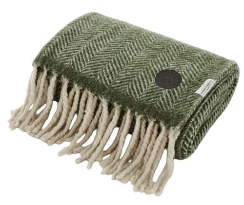 The Lyndon Company Supersoft Moorland 100% Brushed Wool Jacquard Throw Blanket – Luxurious Wool, Ultra Soft & Cozy, Classic Pattern, Perfect for Sofa & Bed – Natural, Green & Burnt Orange [GREEN]