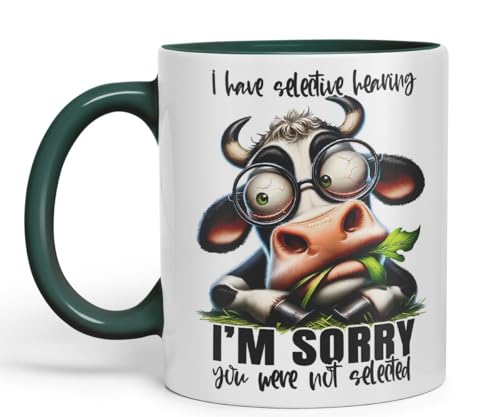 Image of Vixar Mug with I Have Selective Hearing – I’m Sorry You were Not Selected Coloured Ceramic Mug Cup 11oz Funny Sarcastic Gift (Dark Green)