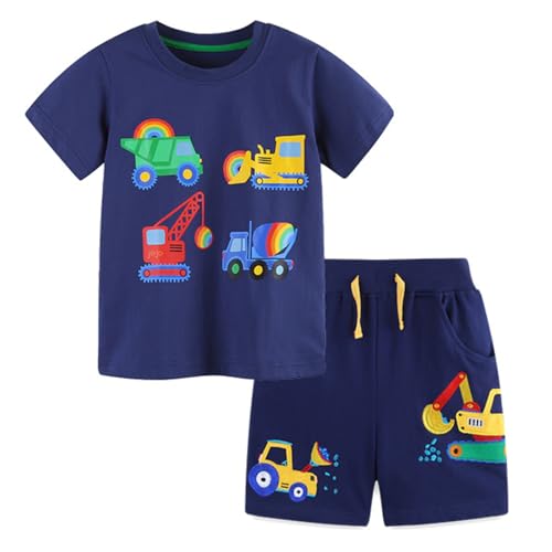 Image of Toddler Boy Clothes Cartoon Cotton Summer Short Sleeve T-Shirt and Shorts Kids Outfit Set 2-7 Year