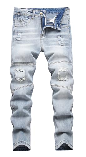 SEAUR Boys Ripped Denim Jeans Cotton Skinny Fit Distressed Pants Kids Classic Washed Bottoms