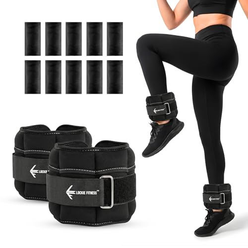 Lockie Fitness Ankle Weights & Wrist Weights Pair Adjustable 0.9-3.2 kg Neoprene Ankle Weights Women Men & Kids Pilates Weights Leg Weights Weights for Walking Jogging & Home Workouts (Black)