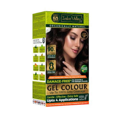 Indus Valley Brown Hair Dye, Gel Hair Colour Copper Mahogany 5.4, Safer Alternative to Ammonia, Peroxide & Chemical Colours, Up to 100% Grey Coverage, Lasts 28 Shampoos