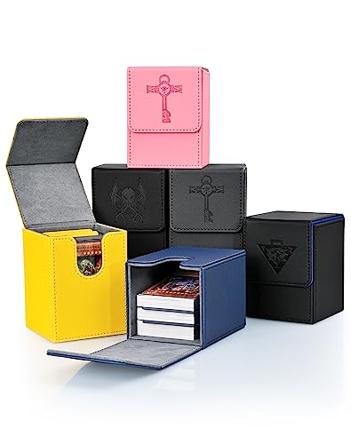 Zlca Card Deck Box Fits Mtg Yu-Gi-Oh! Tcg, Card Storage Box With Dividers Holds 100+ Sleeved Cards, Premium Card Deck Case Compatible With Ccg Trading Cards (Yellow,Puzzle) #TOP5