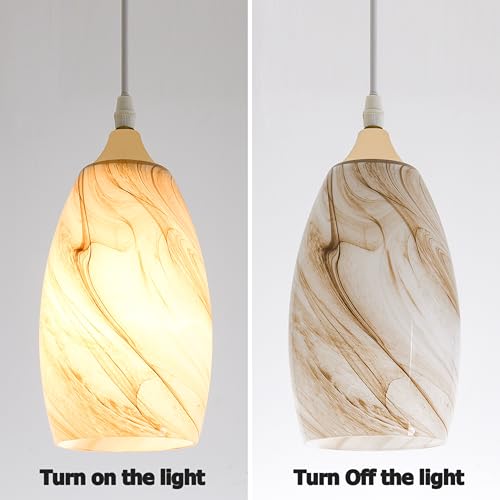 Image of GO&SO Glass Pendant Light Shades 3Pcs,7.8 inch H x 4 inch D,Honey-Bronze Gradient | 1.57 inch Fitter E26 Base,Oval Chandelier Shades for Kitchen Island,Hanging Light Shades,Hand-Blown Art Fixtures