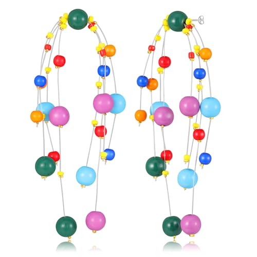 Colorful Beaded Earrings for Women – Handmade Rainbow Dangle Earrings with 925 Silver Posts, Boho Statement Jewelry for Parties, Gifts, or Everyday Style
