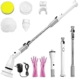 Electric Spin Scrubber 360 Cordless Power Scrubber with Adjustable Extension Arm and 4 Replaceable Scrubber Brush Heads, Power Cleaning Brush for Bathroom Floor Wall Tile Tub