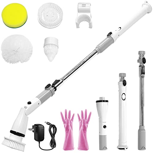 Electric Spin Scrubber 360 Cordless Power Scrubber with Adjustable Extension Arm and 4 Replaceable Scrubber Brush Heads, Power Cleaning Brush for Bathroom Floor Wall Tile Tub