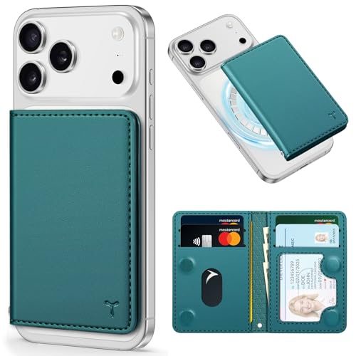 TUCCH for Magsafe Wallet, 6 Card Holders with[RFID Blocking], Magmetic PU Leather Folio Card Case [Clear ID Window] for iPhone 17/16/15/14/13/12 Pro/Pro Max/Air/Plus Series, Teal Green