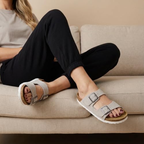 CUSHIONAIRE Lane Cork Slide Women's Sandals, Comfortable Sandals for Women, Stone Vegan Suede 5 — view 5