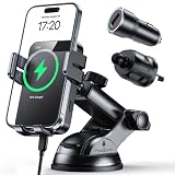 MOKPR Samochodowy uchwyt na telefon komórkowy z funkcją ładowania, 15 W, indukcyjne ładowanie klipsów odpowietrzających/tablicy rozdzielczej/przedniej szyby do iPhone 16/15/14/13, Galaxy S24 itp