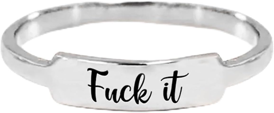 Angyape Fuck It Dainty Bar Ring, Fuck It Square Ring, Funny Engraved Fuck It Ring, Fuck It Middle Finger Dainty Bar Ring, Stainless Steel Ring Inspirational Friendship Ring