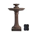 XBrand 28" Solar Bird Bath Water Fountain, 1-Tier, Outdoor, Brown Resin, with Solar Panel, Solar Pump for Home Garden Yard Décor