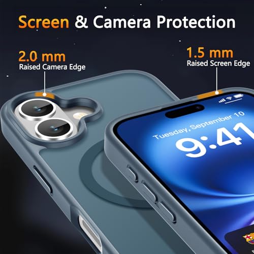 Image of LATVIN for iPhone 16 Plus Case, Magnetic Phone Cover, Compatible with MagSafe, Military Grade Protection, Translucent Matte Frosted Back, Navy Blue
