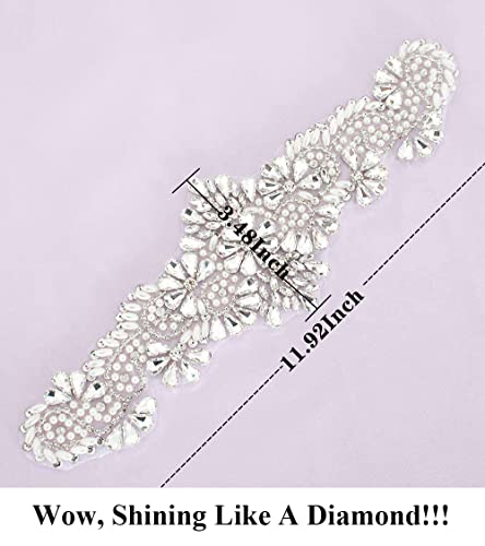 Pardecor Belt With Rhinestone Bridal Wedding Dress Belt Silver Crystal Rhinestone Pearl Belts Beaded Women's Sash For Bridesmaid Gowns #TOP2