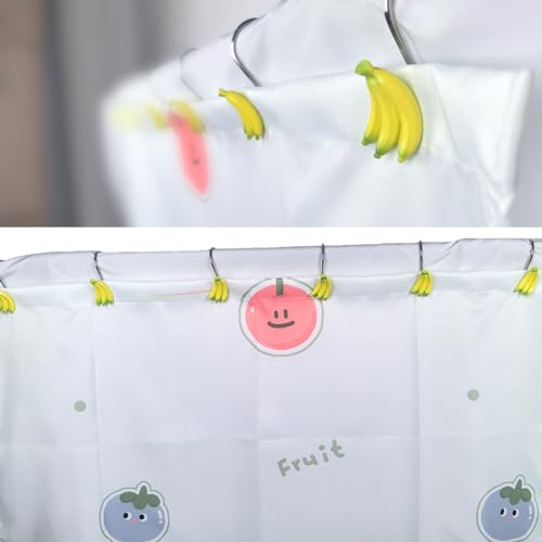Image of Banana Shower Hooks 12 Pack - Playful Monkey Bathroom Decor, Non-Slip Curtain Rings for Tropical Kids Room Theme, Durable Resin Bath Accessories