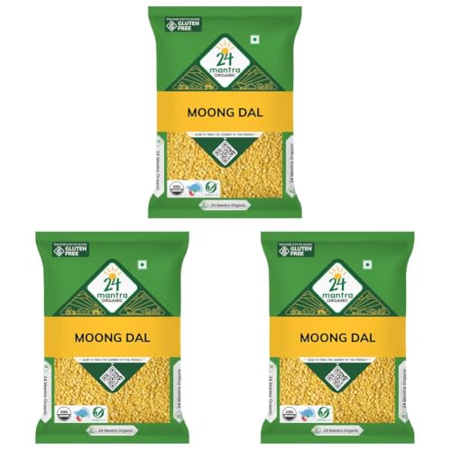 Image of 24 Mantra Organic Unpolished Moong Dal /Moong Dal Yellow /Pesarupappu - 1 kg | 100% Organic | Chemical Free & Pesticides Free | Tastier & Rich Flavour (Pack of 3)