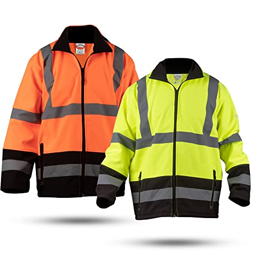 RODOPI SUNRISE-Reflex Veste de travail softshell pour homme et femme Taille S-XXXL Réflecteur Softshell imperméable EN ISO 20471:2013 & EN ISO 13688:2013 Veste de sécurité, Orange, S