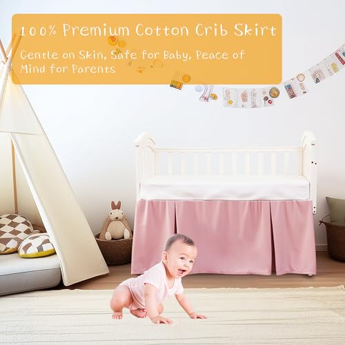 Image of Crib Bed Skirt Dust Ruffle 100% Cotton - Natural, Soft, Breathable for Baby's Delicate Skin, Nursery Toddler Crib Bed Skirt for Baby Boys Girls, Fits Standard Cribs 28 inch x 52 inch with 14 inch Drop