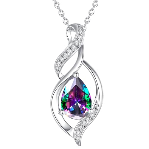 FANCIME June Birthstone Necklace for Women Alexandrite Teardrop Necklace Sterling Silver Infinity Love Birthday Gifts for Mom Women, 16