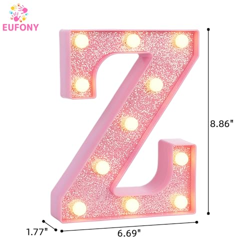 Image of Pink Marquee Light Up Letters, Glitter Alphabet LED Letter Lights for Pink Birthday Party Decorations, Battery Operated Letter Sign for Girls Room Vanity Table Decor, Warm White Lights Letter Z