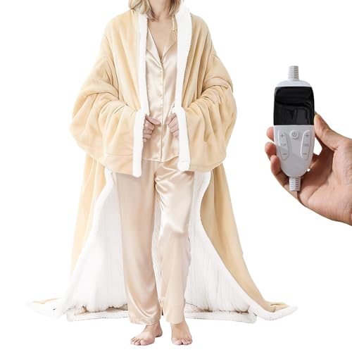Cuzobro Wearable Heated Blanket with Sleeves & Foot Pocket - 6 Heat Settings, Auto Shut-Off, 50x70 Inch Flannel Electric Throw