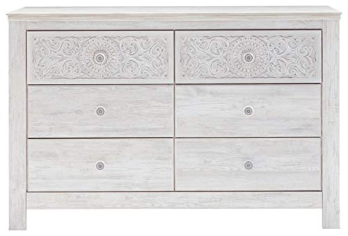 Signature Design by Ashley Paxberry Boho 6 Drawer Dresser, Smooth-gliding Faux Laminate Lined Drawers, Wood, 61.26" W x 15.83" D x 40" H, Whitewash - Image 4