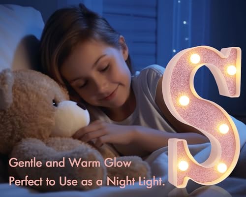 Image of Small Led Marquee Letters, Light Up Letters, 8.58 Inch Led Letter Lights, Battery Powered Lighted Sign for Table, Party, Birthday, Christmas Decor (Pink Glitter, Letter &)