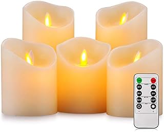 Aku Tonpa Flameless Candles Battery Operated Pillar Real Wax Flickering Moving Wick Electric LED Candle Set with Remote Control Cycling 24 Hours Timer, Pack of 5