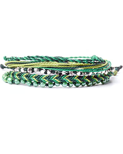 Mezcla Vida Bohemian Starfish Coin Charm Silver Zinc Beaded Waterproof Rope Surfing Bracelets Sets For Women Teen Girls, Beach Handmade String Jewelry (Green) #TOP1