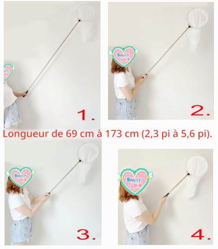 JZK 150cm Long Manche Filet de pêche Extensible pour Enfants avec Manche télescopique pour étang et Piscine Roche, Filet Receveur pour Insecte, Filet crabes, Filet Papillons, epuisette Enfant – vue 3