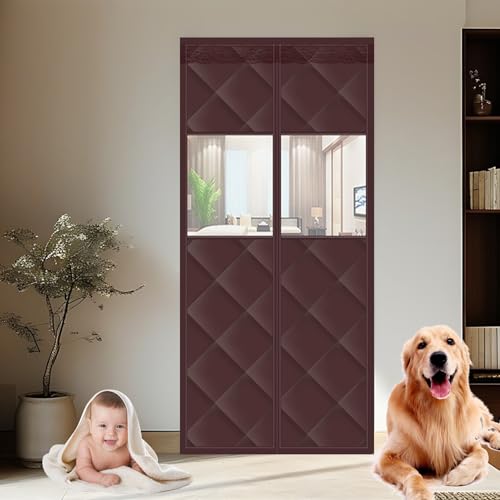 コットンカーテン 断熱カーテン 玄関ドア マグネット 自動で閉まる 冬 厚い保温 防寒間仕切り 防寒 保温 防音 遮光 防風 省エネ 目隠し 省電対策 冬は暖かい 取り付け簡単(ブラウン,200 cm x 240 cm)