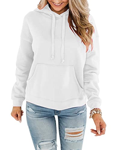 Pull à capuche manches longues femme blanc XL sweat décontracté avec poche