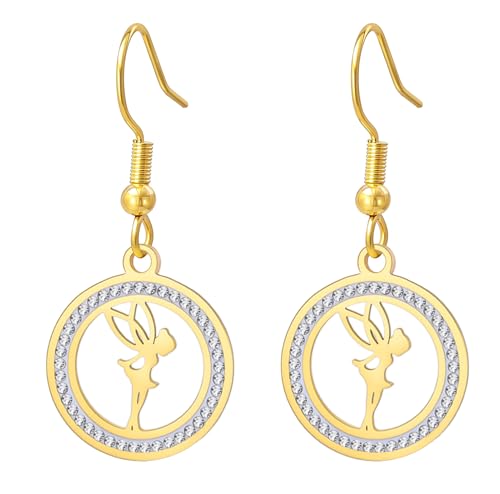 Boucles d'oreilles Princesse Wendy Clochette Pixie Elf Magical Dancer Ballet Heart Boucles d'oreilles Cubic Zirconia Angel Wings Bijoux Citation de conte de fées Cadeau...