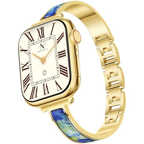 Newlibery �S�[���h�X�����E�H�b�`�o���h �����p Apple Watch 38mm 40mm 41mm 42mm (S10/11) �f�U�C�i�[ �h���b�V�[�u���X���b�g ���^���^���X�g���b�v iWatch Series 11/10/9/8/7/6/5