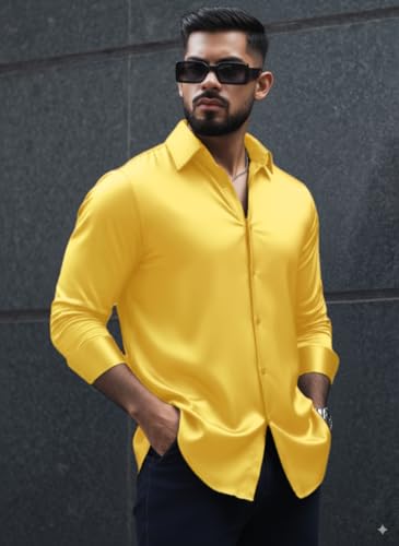 Image of IndoPrimo Men's Stylish Solid Satin Casual Shirt for Men Full Sleeve
