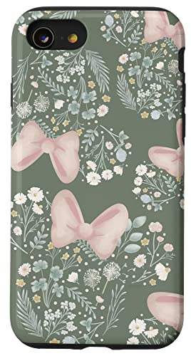 Coque iPhone SE Disney Minnie Mouse fleurs vert sauge silicone souple