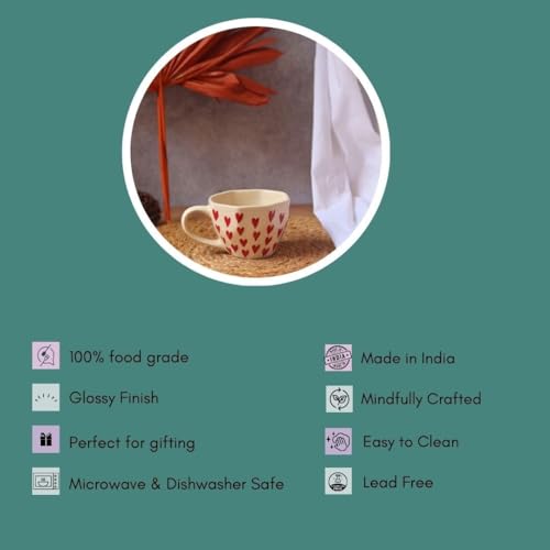 Image of Handcrafted Ceramic Heart Mug 220ml | Cute Red Heart Coffee & Tea Cup | Premium Handmade Mug for Home, Office, Couples Gift, Valentine Gift