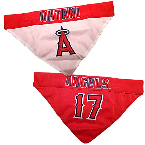 Image of MLBPA Reversible Dog Bandana - SHOHEI OHTANI #17 Pet Bandana - MLB Los Angeles Angels Home & Away Bandanna, Large /X-Large