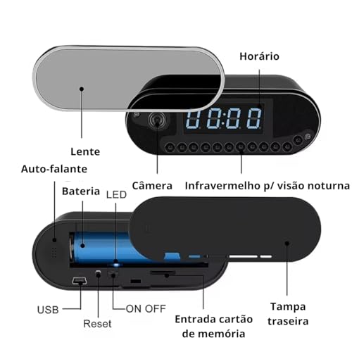 Camera Escondida Relógio Espião Visão Noturna com Cartão 64gb