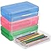 Belle Vous Boite a Crayon en Plastique (Lot de 4) - L20 x L11,5 x H5,5 cm - Grande Boite Stylo Colorée - Boite de Rangement pour Bureau, Pinceaux, Crayons et Fournitures Scolaires