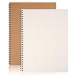 Squared Paper Notebook A4, 2 Pack 120 Pages/ 60 Sheets Grid Spiral Notebooks, 100gsm Paper Kraft Cover, Graph Paper Wirebound for Kids & Adults Journal,Composition, Diary, School & Office Supplies