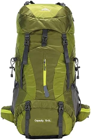King'sGuard Hiking Backpack for Men and Women 70L+5L Waterproof Lightweight Camping Daypack with Rain Cover for Outdoor Travel Mountaineering - Frameless (Green)