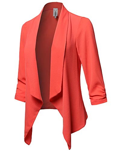 Women's Solid Lightweight Open Front Shirring Sleeve Blazer