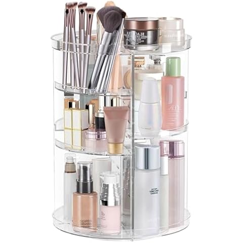 BodiCal Rotating Makeup Organizer Coutertop, 360° Spinning Makeup Skincare Perfume Organizer for Vanity, DIY Adjustable Cosmetic Storage,Make Up Organizers and Storage for Vanity Bathroom - Clear Cover