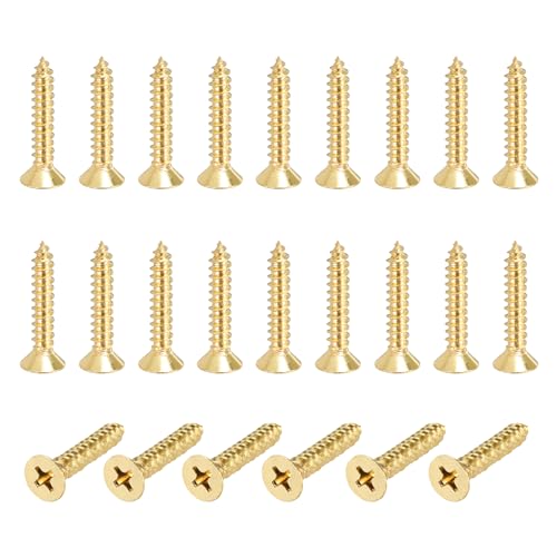 MECCANIXITY 24 Pzs Tornillos de Latón, M4 x 25 mm Tornillo Autorroscante de Cabeza Plana Phillips para Madera miniatura 1
