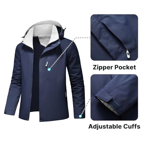 Image of Lamgool Waterproof Jackets for Men Lightweight Rain Jacket Hooded Raincoat Zip Windbreaker for Running Hiking Travel