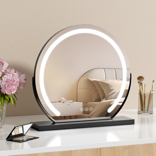 S'AFIELINA Schminkspiegel mit Beleuchtung 50cm Hollywood Spiegel Dimmbar 3 Farbtemperatur Touch-Steuerung LED Kosmetikspiegel 360° Drehbar Makeup Spiegel mit Beleuchtung-Schwarz